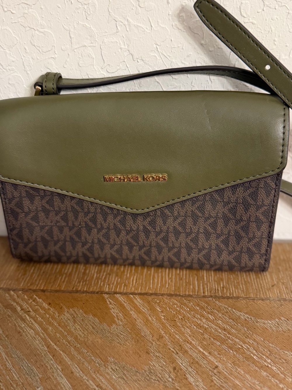 Michael Kors Olive Green and Brown MK Signature Crossbody